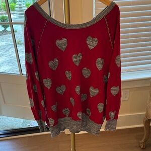 Eloquii Reversible Red & Gray Sweater with Heart Pattern